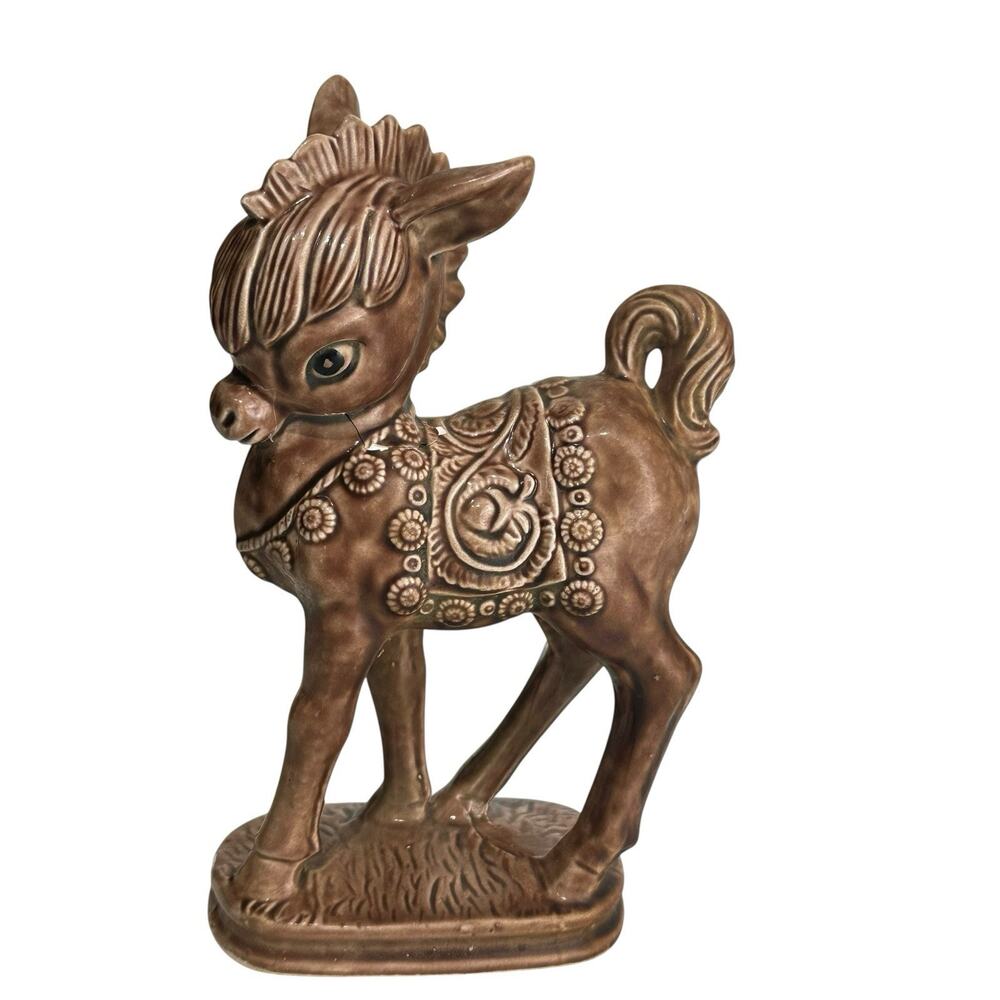 Vintage Japan Ceramic Deer Figurine Brown Glazed Fawn Mid Century Mod Kitsch